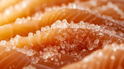 Close-up of Raw Salmon with Sea Salt Crystals
