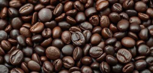 Fototapeta premium Close-up of dark roasted coffee beans, rich aroma implied, dark, organic