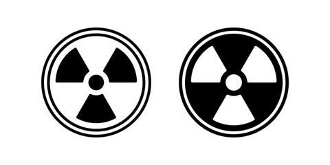 Radiation icon set. A simple minimalist flat icon design featuring a radioactive warning symbol, representing caution, danger, and radiation.