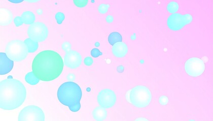 Abstract pastel spheres in a soft floating group with a gentle blue and pink gradient background