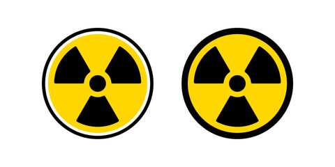 Radiation icon set. A simple minimalist flat icon design featuring a radioactive warning symbol, representing caution, danger, and radiation.