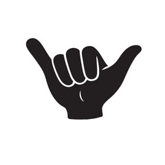 Vector illustration of shaka hand gesture, hang loose symbol, black and white minimalist style.