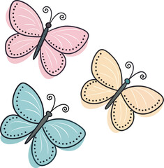 Set of Three Cute Minimalist Butterfly Icons Vector Art