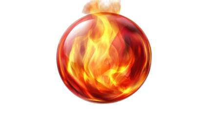 Burning Glass Ball with Flames Isolated on White Background