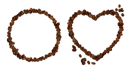 Coffee frames set isolated on transparent background. Many whole grains round shape border PNG. Big...