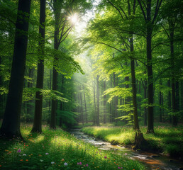 green, beautiful and clean forest.