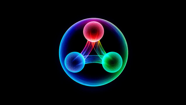 Dynamic visualization of quarks inside a proton, with vibrant color-coded forces swirling energetically, illustrating strong nuclear interaction.