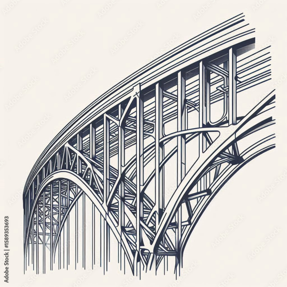 Poster architectural design of a bridge in single line outline vector style