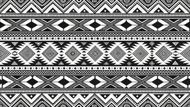 Black and white tribal seamless pattern vector design for textile and background graphic illustration