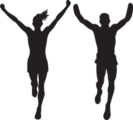 Happy Couple Jumping in the Air Freedom Celebration joy Silhouette
