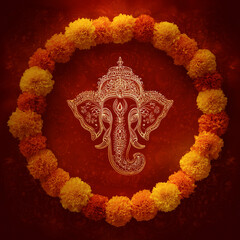 Ganesh Chaturthi Poster with Golden Lord Ganesha Illustration on Festive Background