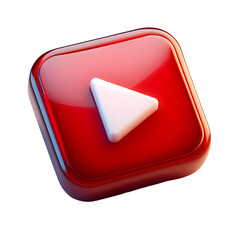3d glossy red youtube play button icon isolated on transparent background