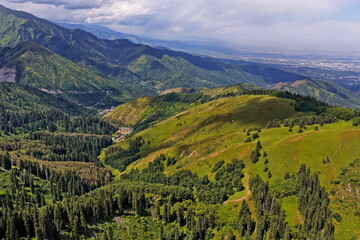 Ile-Alatau National Park. Mountainous area with different vegetation near Almaty. The Tian Shan...