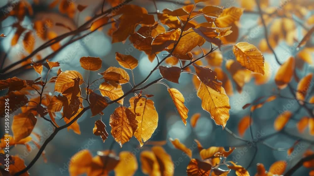 Poster a close-up shot of a tree branch with bright yellow leaves, perfect for use in nature-inspired desig