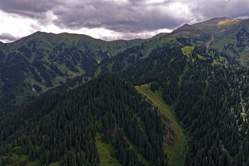 Obraz premium Ile-Alatau National Park. Mountainous area with different vegetation near Almaty. The Tian Shan Mountains.