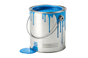 open paint can with dripping blue pain PNG Image