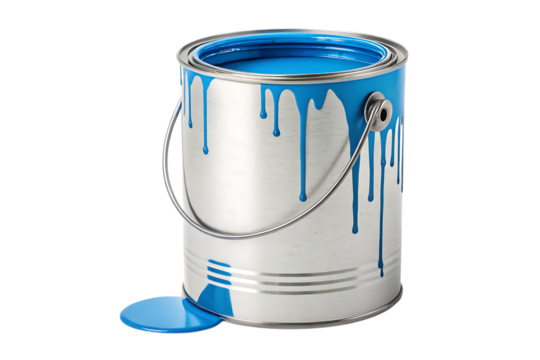 open paint can with dripping blue pain PNG Image
