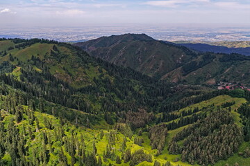 Ile-Alatau National Park. Mountainous area with different vegetation near Almaty. The Tian Shan...