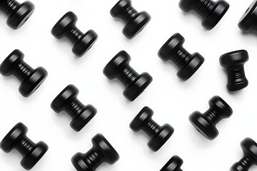 Black wooden knob pattern on white background, minimalist style, modern furniture design