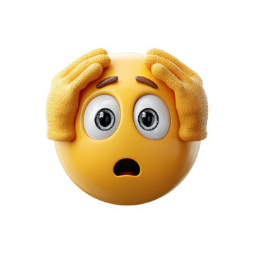 A 3d rendered yellow emoji with gloves, showing worry isolated on transparent background