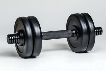Naklejka premium Black dumbbell for strength training and fitness workout, promoting healthy lifestyle