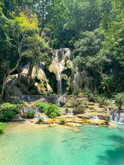  Most magnificent and breathtaking nature of Kuang Si waterfall and cascade and its green, emerald...