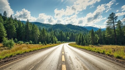 Tire Tracks on Rural Road, Summer Landscape
