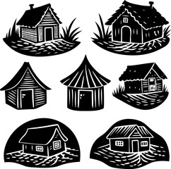 Traditional Village Hut Vector Set