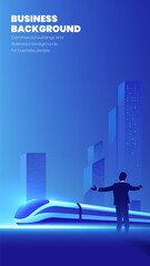 Obraz premium Vertical business background illustration of business people and urban high speed rail