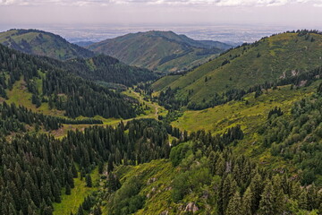 Ile-Alatau National Park. Mountainous area with different vegetation near Almaty. The Tian Shan...