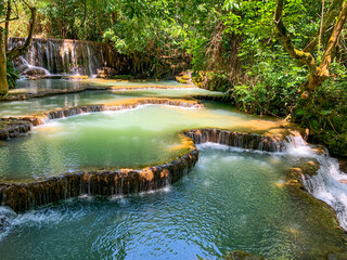  Most magnificent and breathtaking nature of Kuang Si waterfall and cascade and its green, emerald...