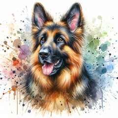 German Shepherd Dog in Watercolor