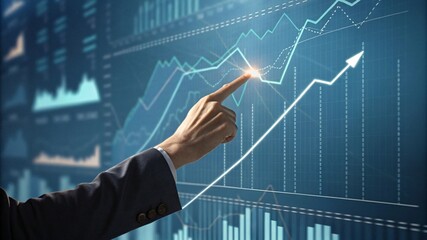 business man drawing graph on a virtual screen