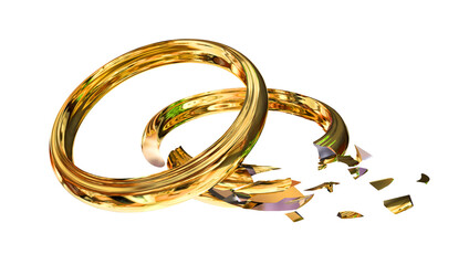 broken ring divorce crisis problems in marriage - 3d rendering