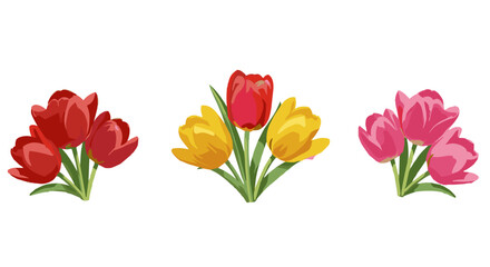 Obraz premium Set of colorful tulip icons with vibrant red, yellow, and pink flowers