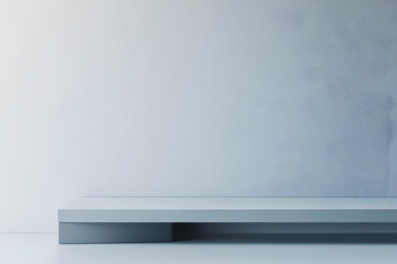 Minimalist Light Gray Platform Against White Wall Background