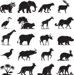 animal silhouette vector, Bundle icons and white background 