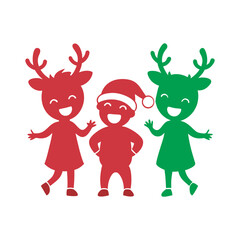 Kids Wearing Reindeer Antlers Silhouette