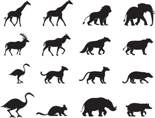 animal silhouette vector, Bundle icons and white background 