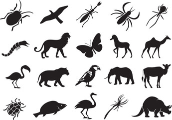 Obraz premium animal silhouette vector, Bundle icons and white background 