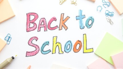 Colorful Handwritten Back to School Phrase Surrounded by Stationery on White