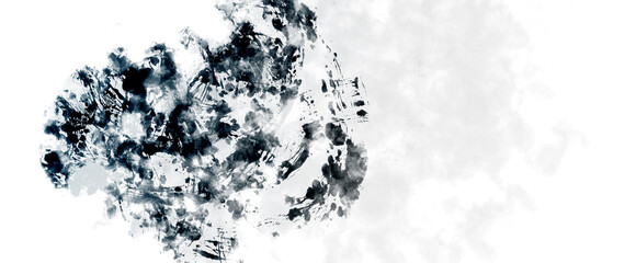 抽象的　水墨屏風画