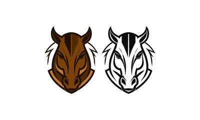 Cute Horse Duo Logo – Stylized Round Brown and White Horse Heads with Cartoon Look