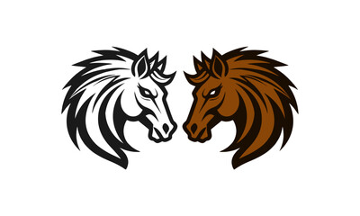 Elegant Twin Horses – Stylized Black and Brown Horse Heads with Bold Lines