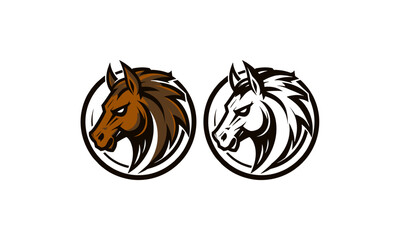 Circle Frame Horse Logo – White and Brown Stylized Heads Facing Opposite Directions