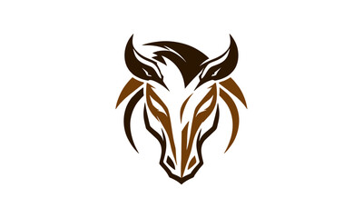 Aggressive Horse Logo – Abstract Brown Head with Fierce Curves and Horn Style