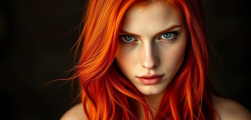 Obraz premium Fiery red hair cascades down shoulders, intense gaze, attractive, art