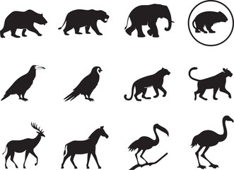 Fototapeta premium animal silhouette vector, Bundle icons and white background 