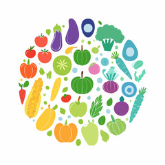 Vector illustration of fresh fruits and vegetables pattern with apples strawberries and bananas