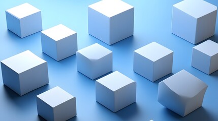 Abstract 3D Cubes Light Blue Background Geometric Shapes Minimalist Design
